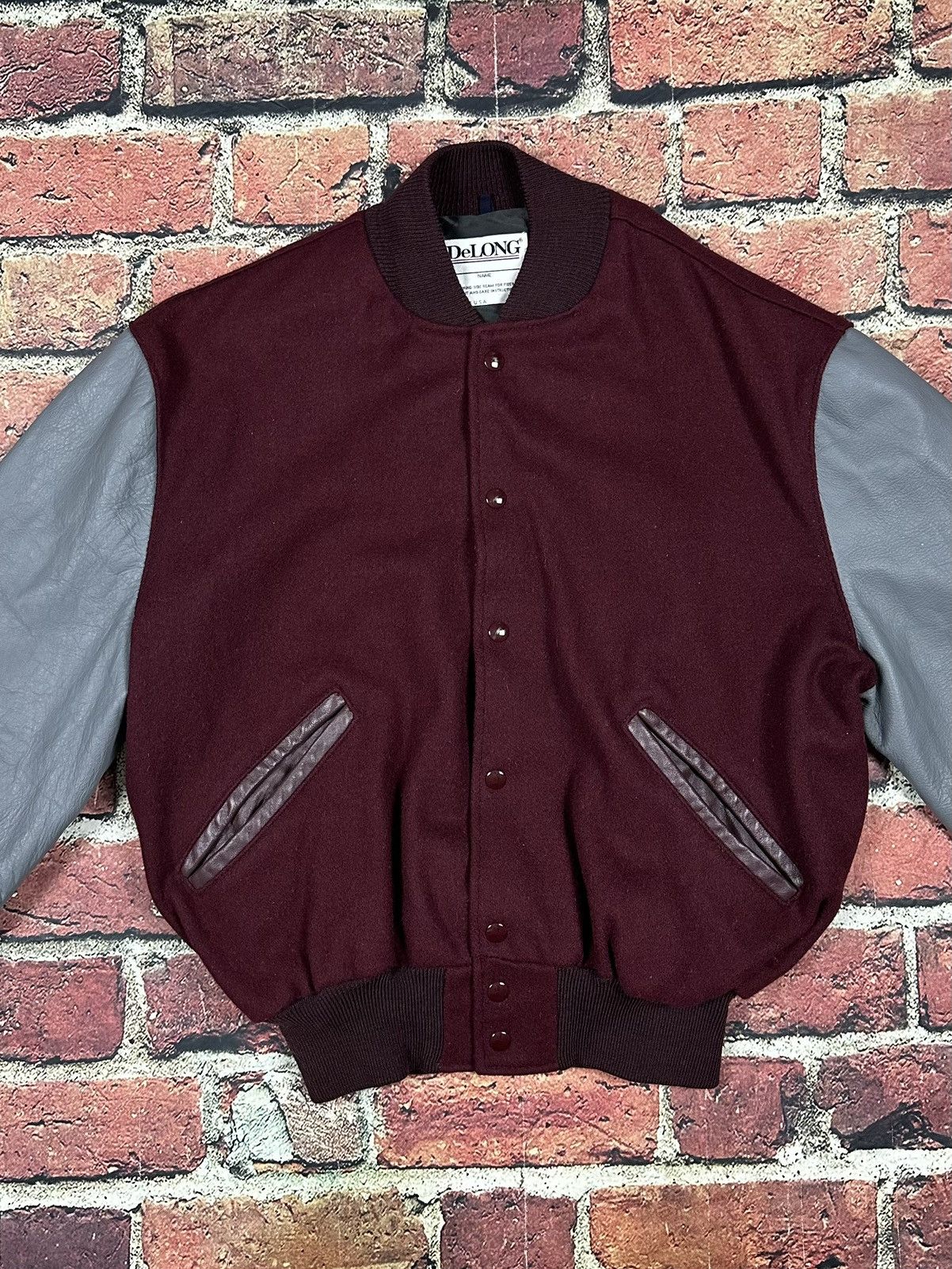 Delong × Vintage Vintage DeLong Letterman Varsity Jacket 80s Wool Leather Size US L / EU 52-54 / 3 - 2 Thumbnail