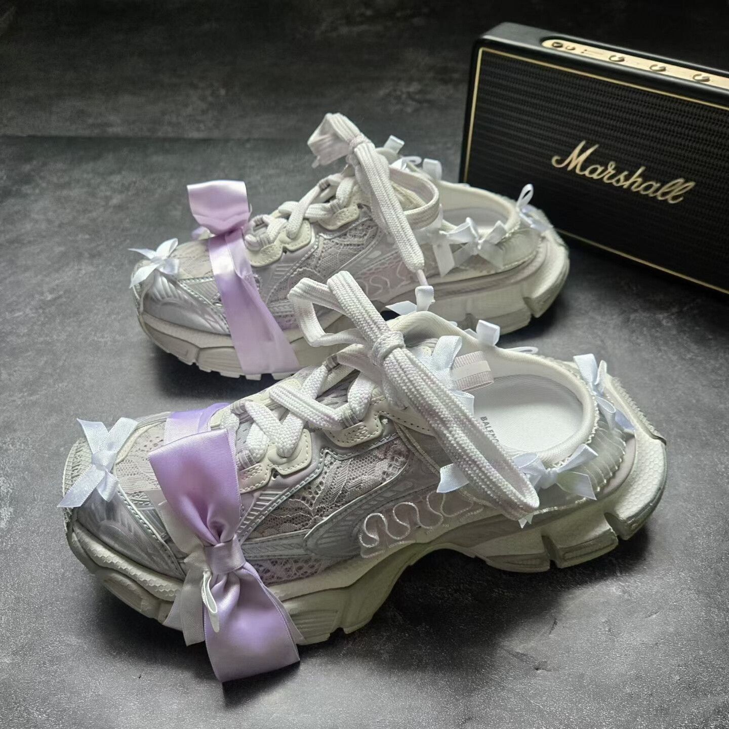 balenciaga lace bow tie half slip-ons