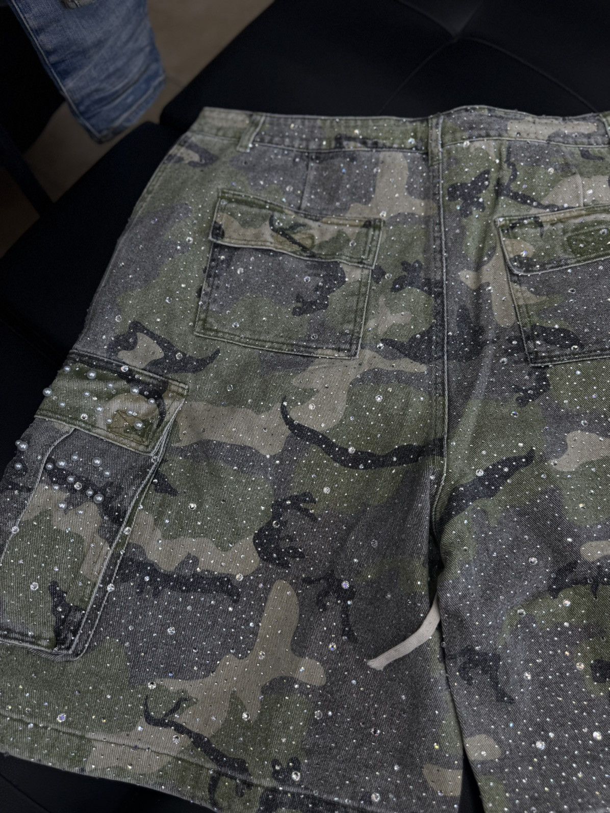 Vale Valley Rhinestone Crystal Shorts Denim Green Camo Size 34 Size US 34 / EU 50 - 7 Thumbnail