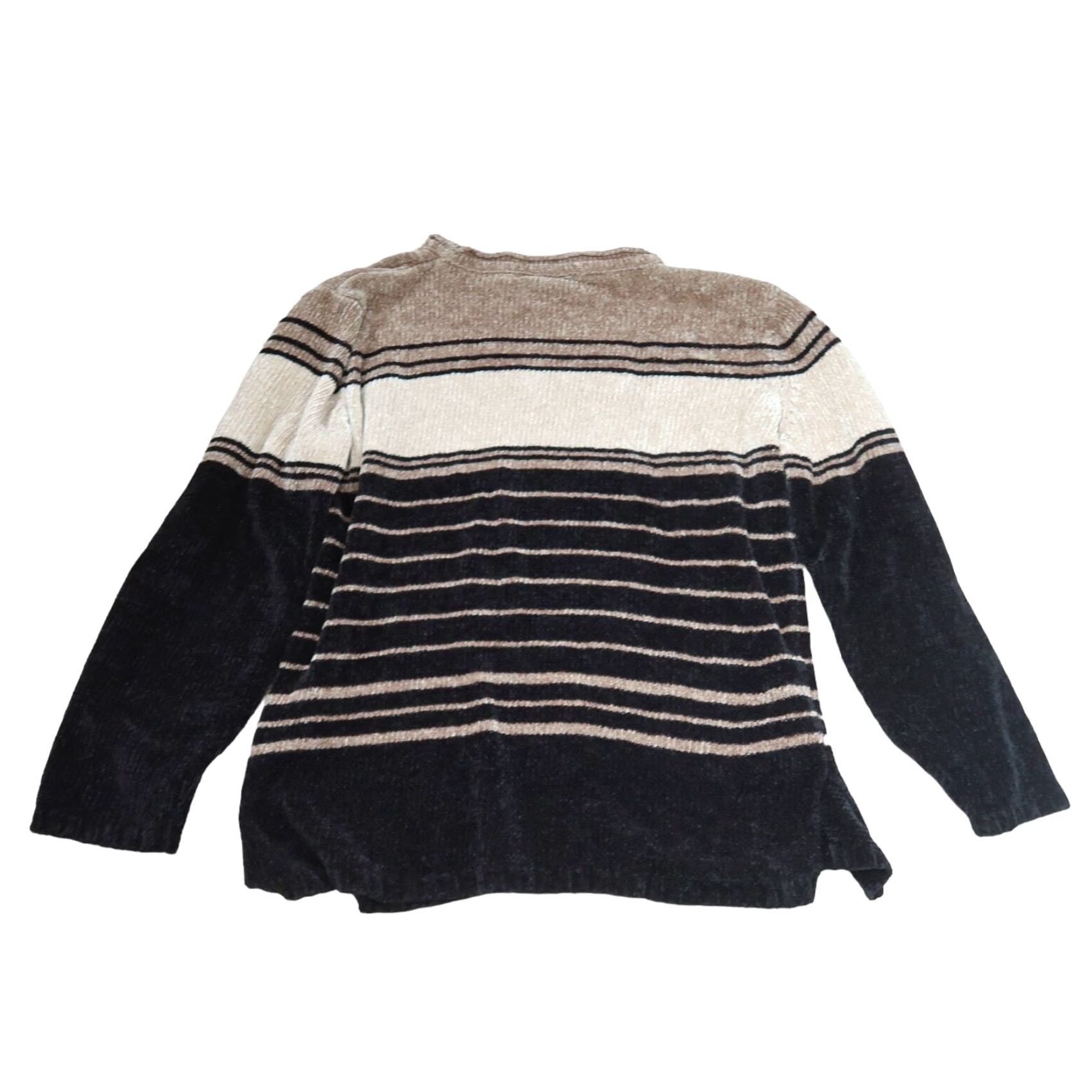 CO VINTAGE Erika & Co taupe tan & black striped chenille knit sweater L Mens Size L / US 10 / IT 46 - 2 Thumbnail