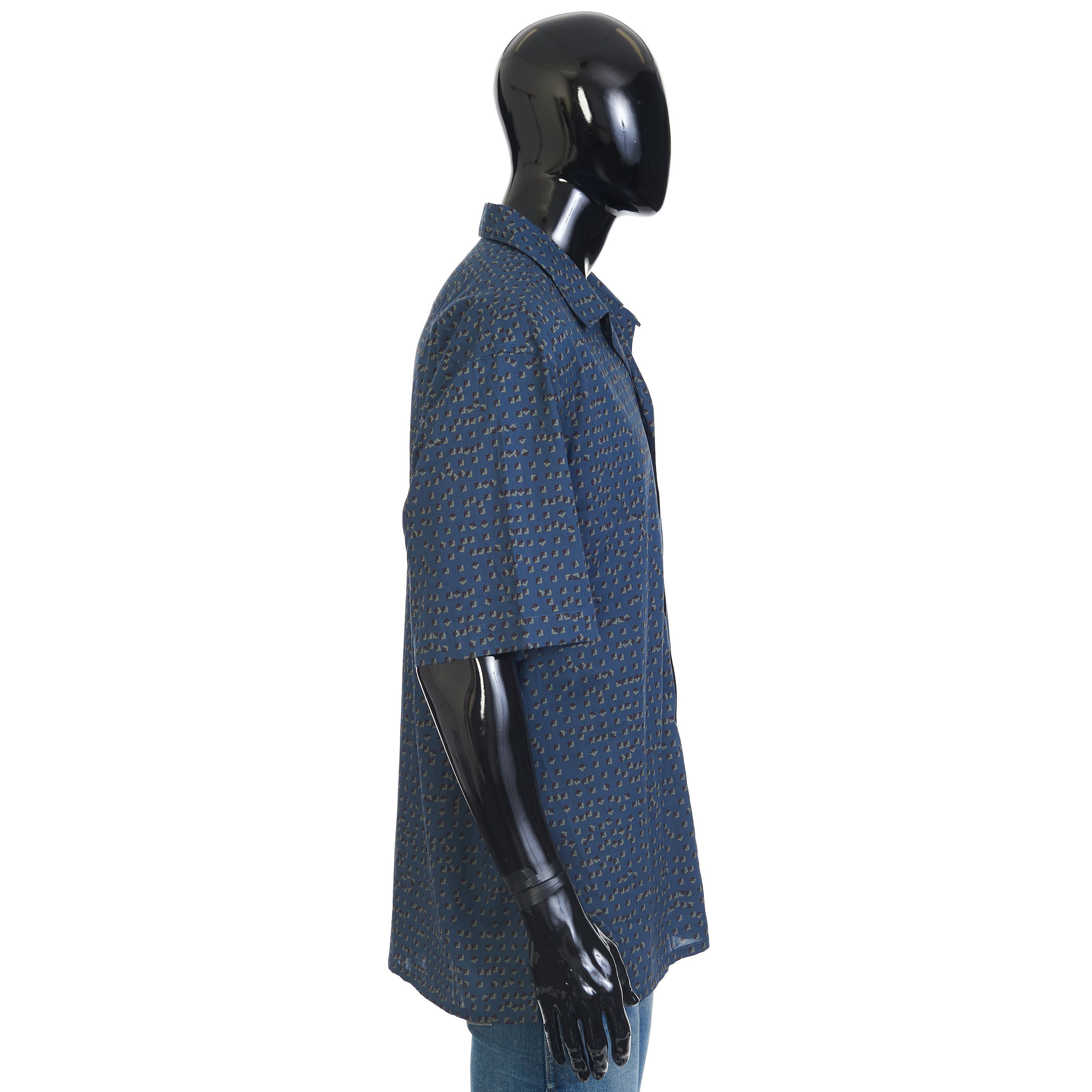 Brioni Shortsleeve Shirt In Blue With Geometric Print Size US XL / EU 56 / 4 - 7 Thumbnail