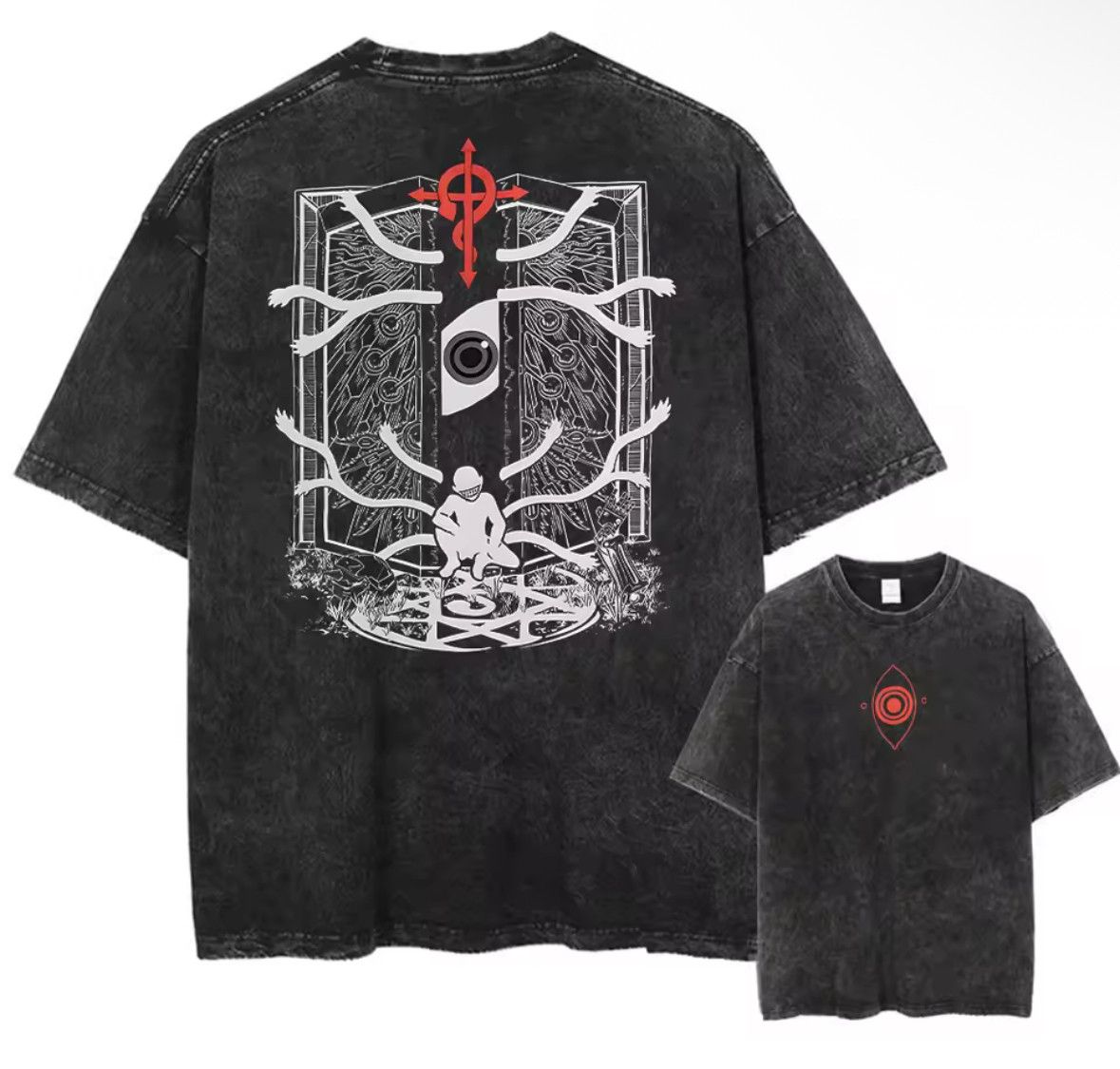 Japanese Brand Y2K Vintage Anime Evil Red Eye Washed Short Sleeve T-Shirt Size US L / EU 52-54 / 3 - 1 Thumbnail
