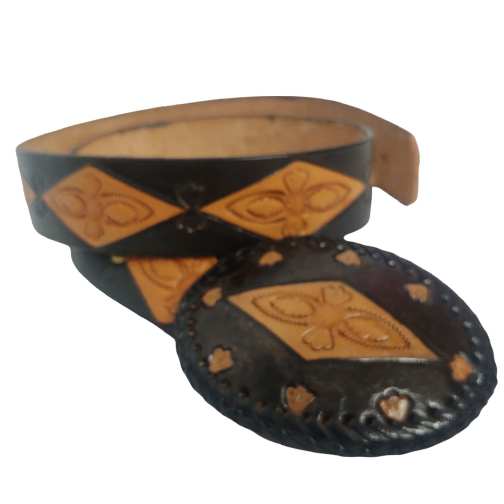 Vintage VINTAGE Belt Western Tooled Leather Brown Tribal Bird Oval Buckle Cowboy 30-35" Size ONE SIZE - 2 Thumbnail