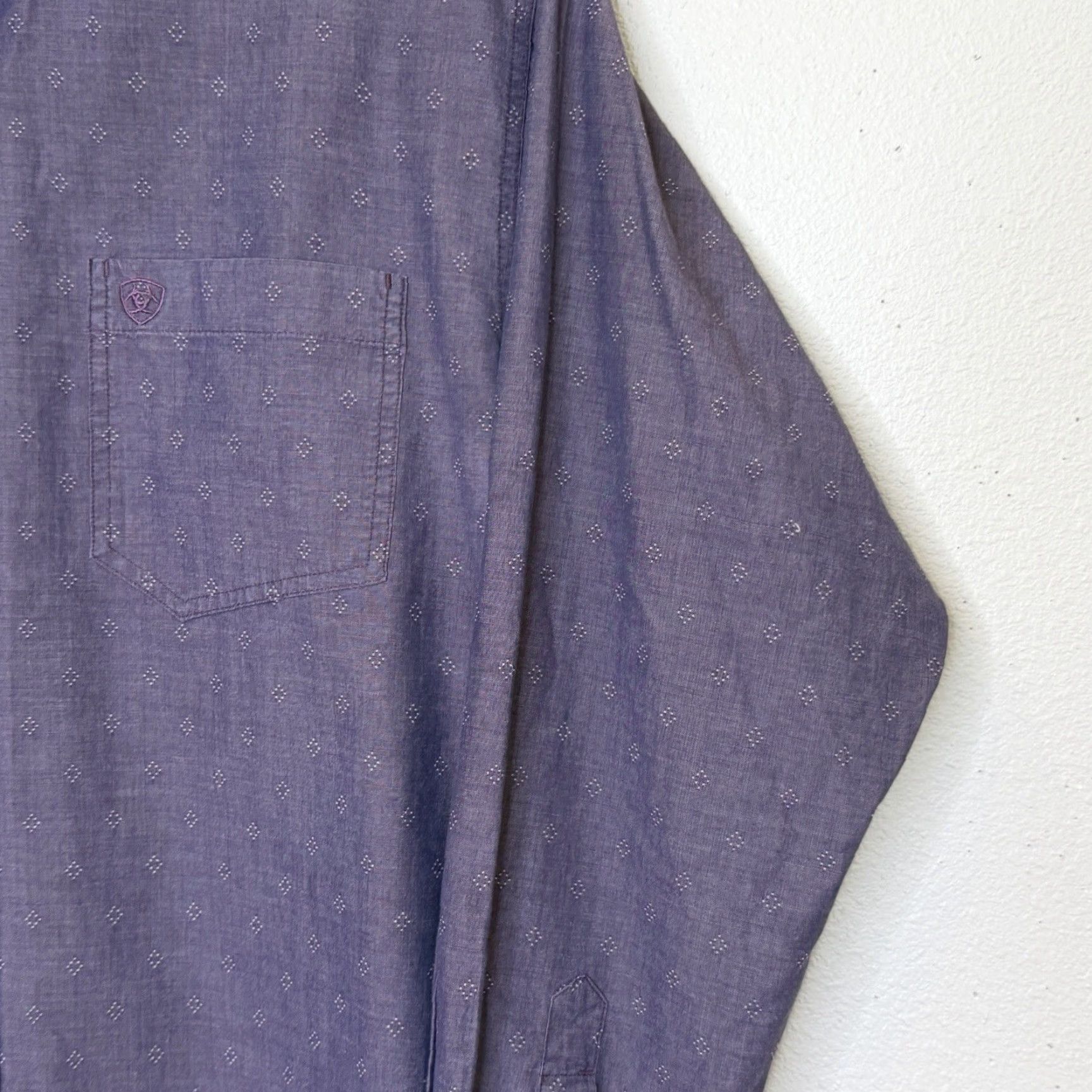 Ariat Ariat Pro Series Button Down Shirt Mens L Purple Long Sleeve Cotton Blend Button-Up Chest Pocket Western Theme Size US L / EU 52-54 / 3 - 3 Thumbnail