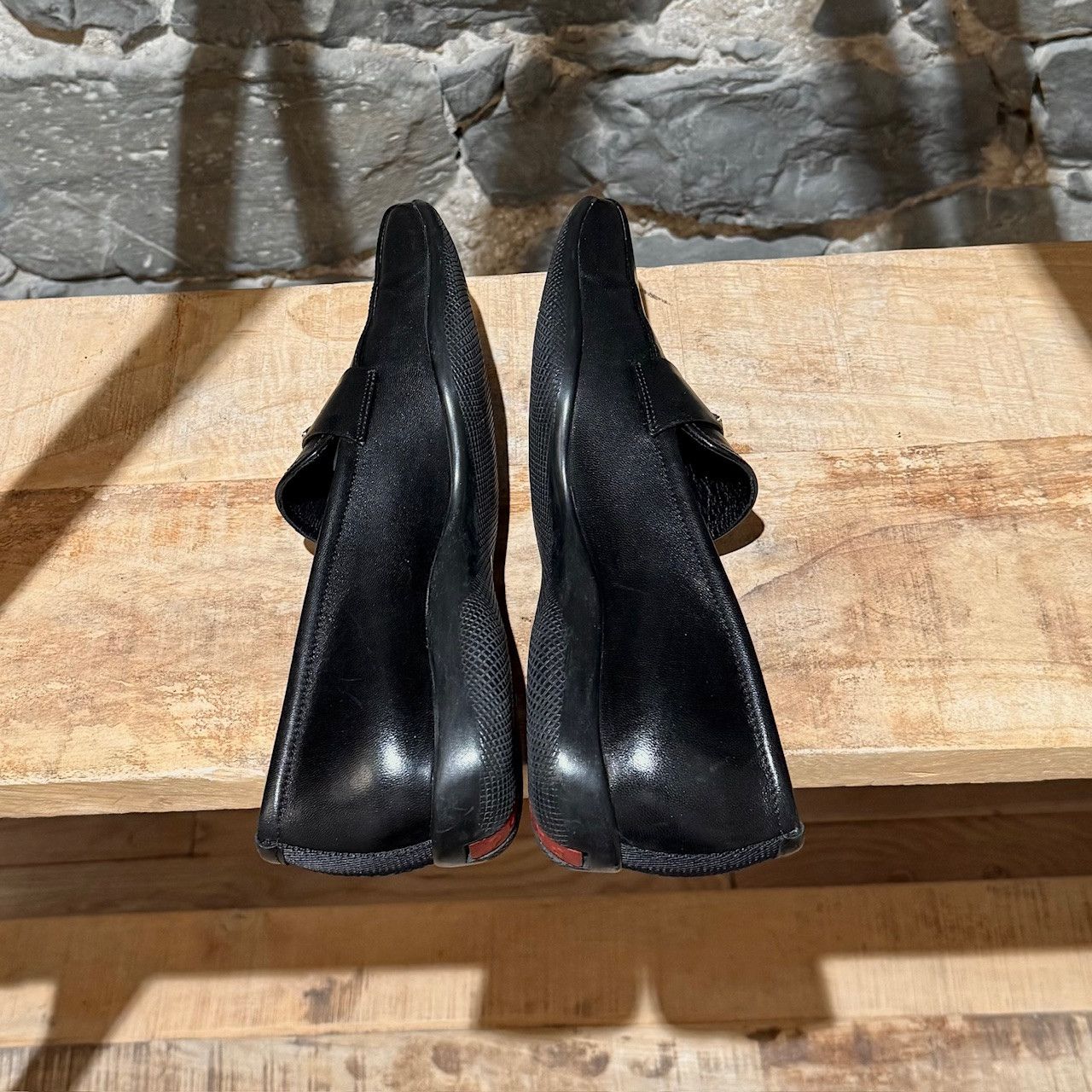 Prada Prada Linea Rossa Black Leather Triangle Emblem Loafers Size US 8 / IT 38 - 10 Thumbnail