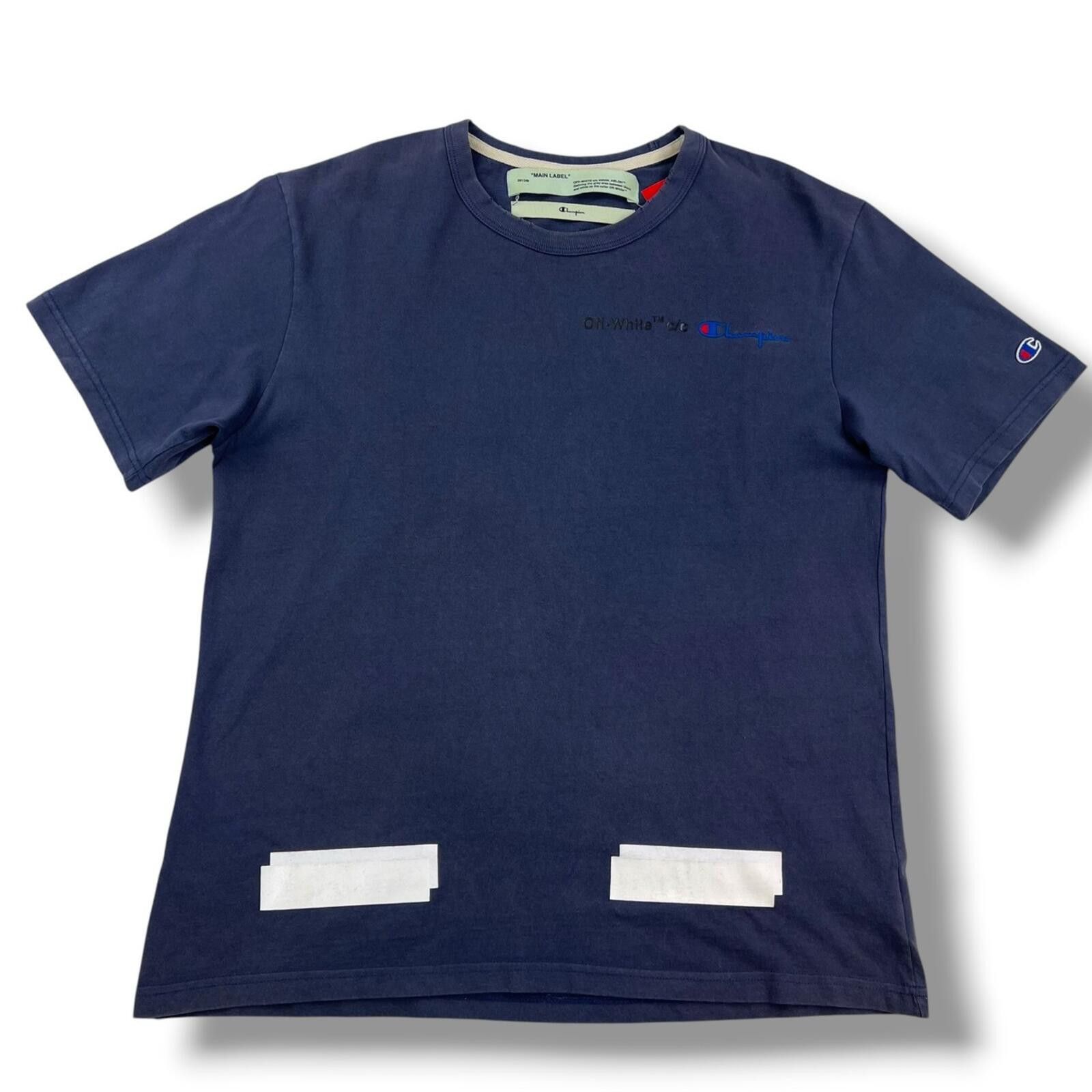 Off-White Off-White x Champion Distressed Navy T Shirt Size US S / EU 44-46 / 1 - 3 Thumbnail