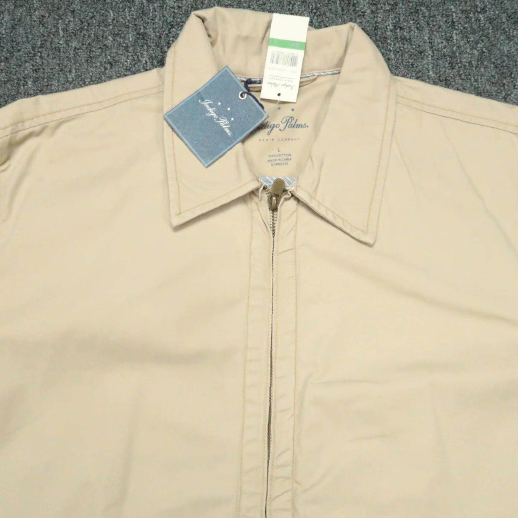 Tommy Bahama Indigo Palms Jacket Men Large New Khaki Tan Bomber Full Zip Pockets Jacket - Regular Fit, Solid Cotton, Zip, Winter Spring Fall, Men, Jacket Size US L / EU 52-54 / 3 - 2 Thumbnail