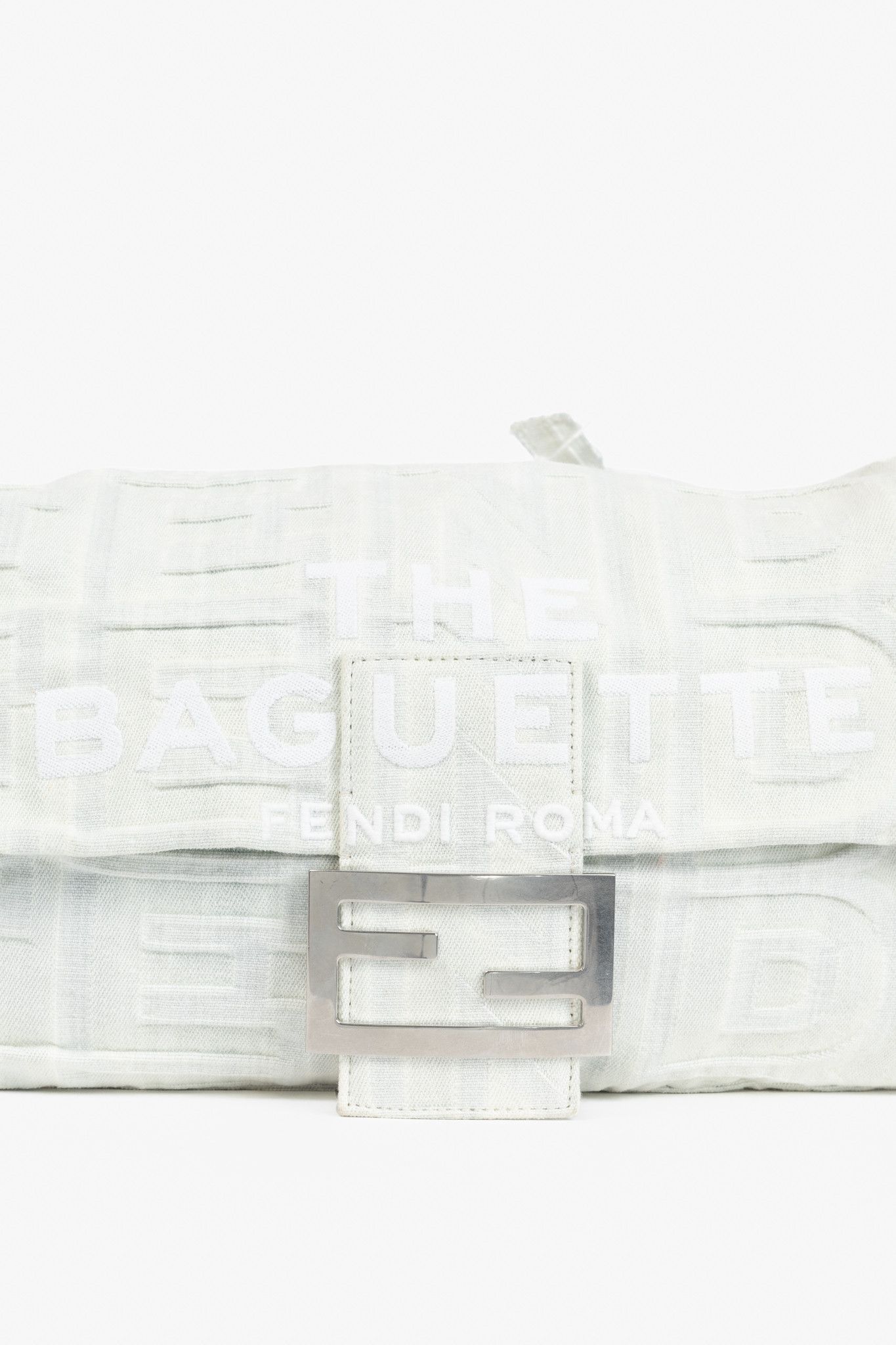Fendi Fendi by Marc Jacobs Maxi Baguette White Denim Shoulder Bag Size ONE SIZE - 9 Thumbnail