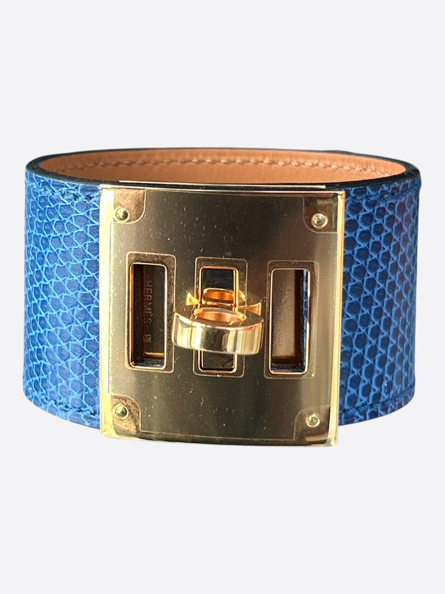 Hermes Hermes Blue Lizard & Gold Hardware Kelly Bracelet Size ONE SIZE - 1 Thumbnail