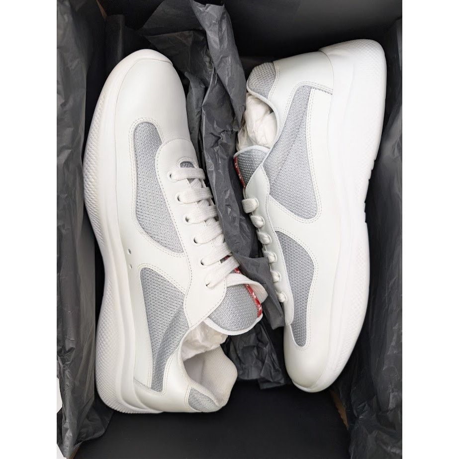 Prada o1rshd1 Calzature Uomo Sneakers in Bianco Argento Size US 12 / EU 45 - 21 Thumbnail