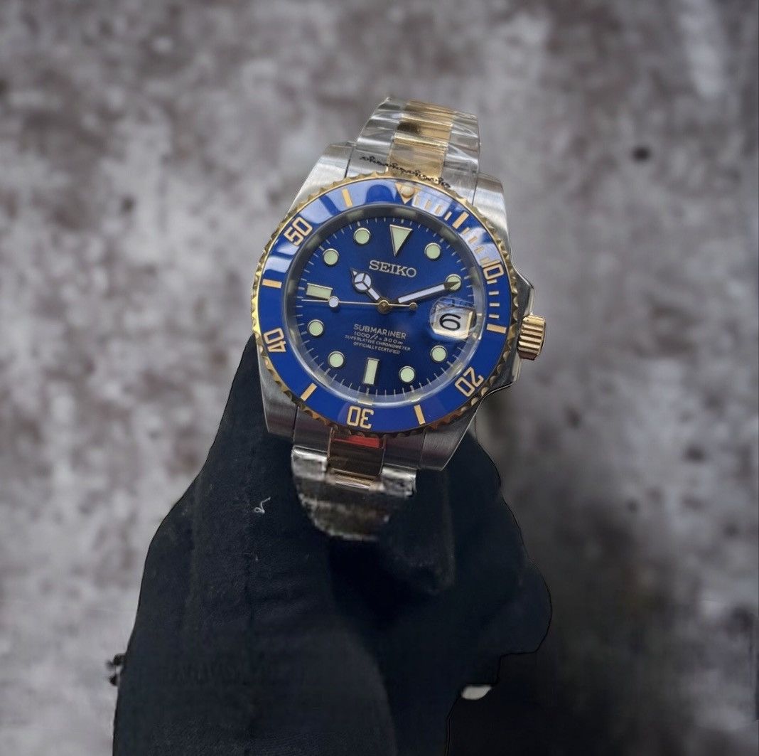 Japanese Brand Seiko Mod Submariner Date Bluesy Blue Gold Steel Watch 41mm Size ONE SIZE - 1 Thumbnail