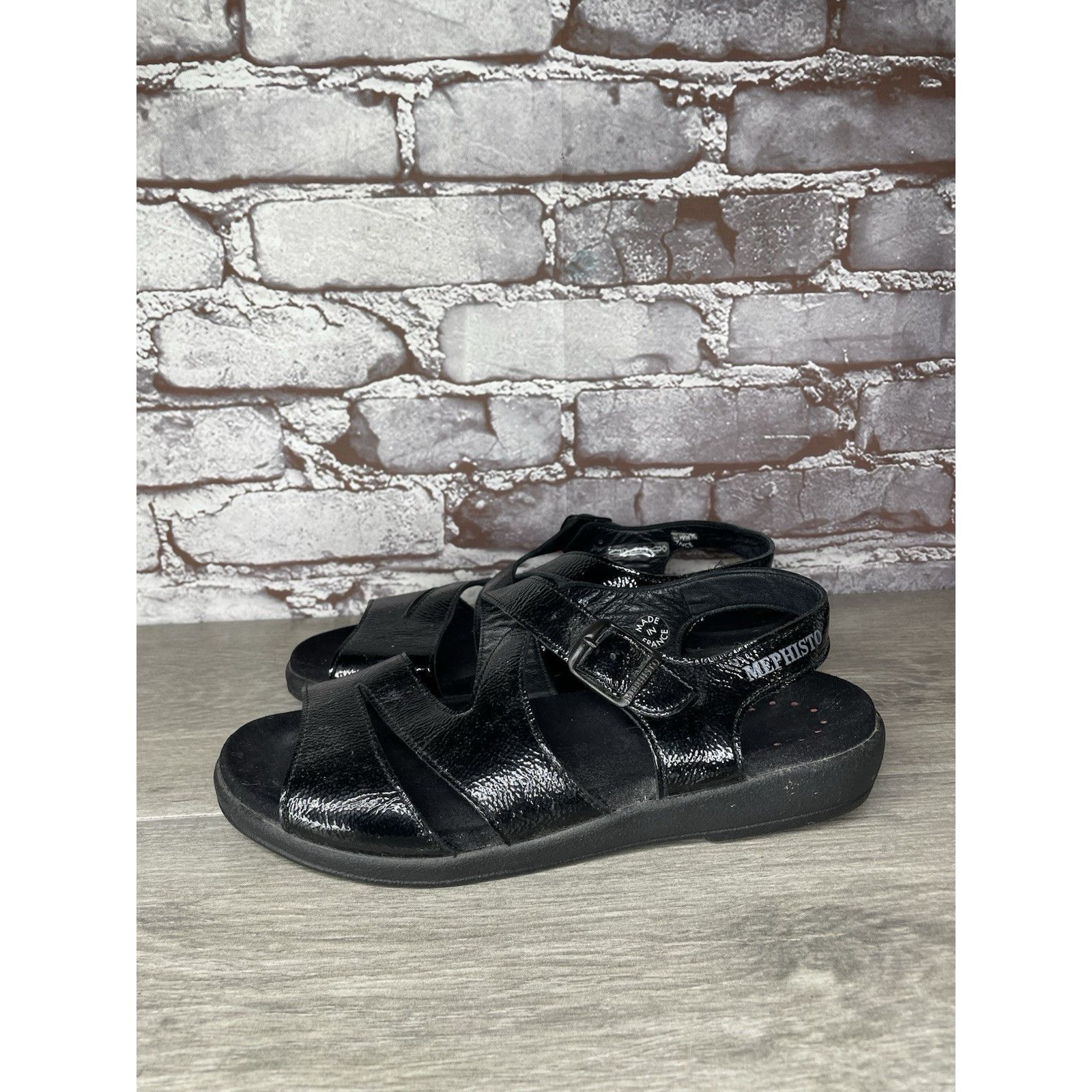 Mephisto Mephisto Black Patent Leather Strappy Low Wedge Sandals Wome Size US 10 / IT 40 - 14 Thumbnail