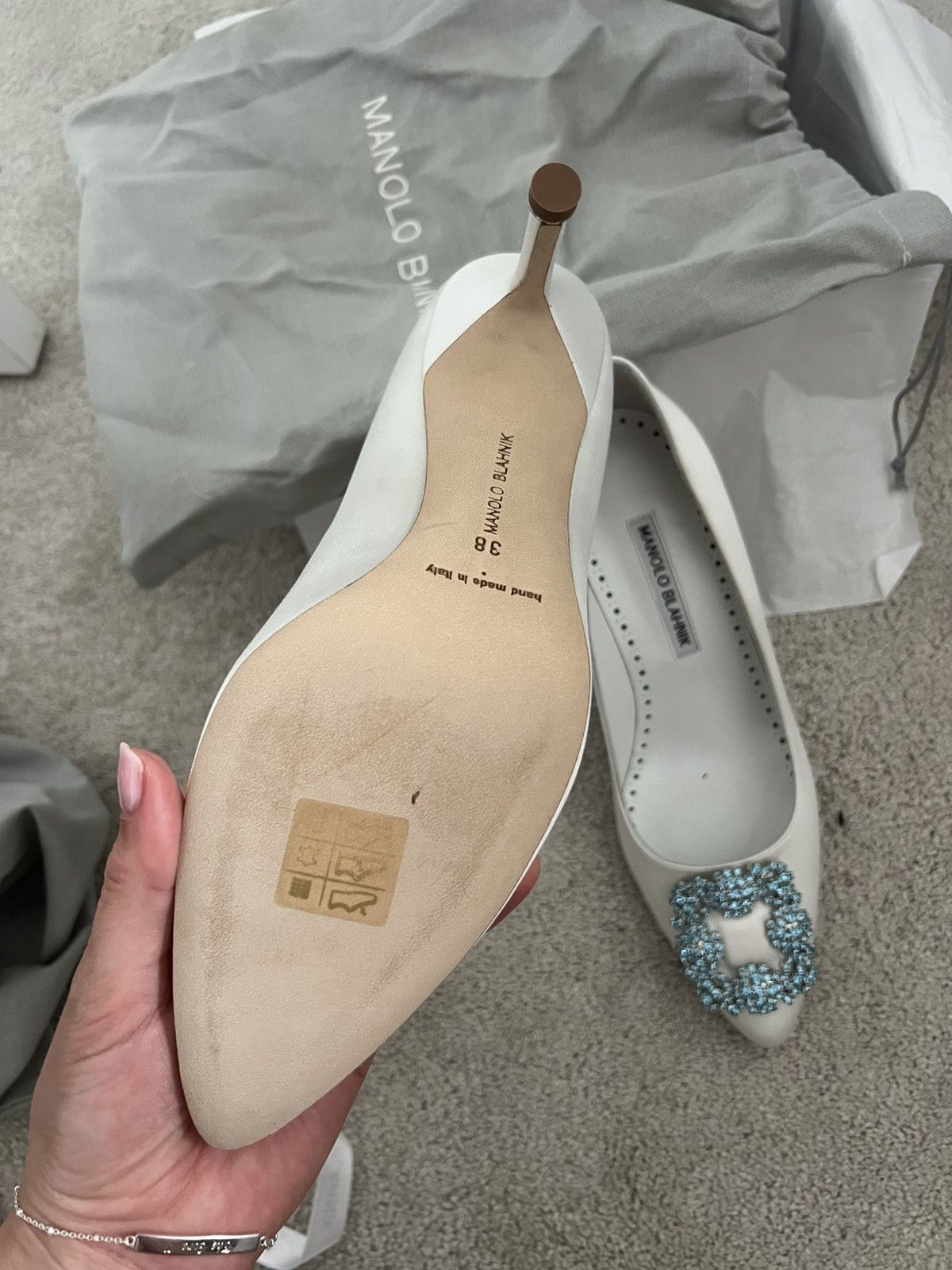 Manolo Blahnik Brand New Manolo Blahnik Hangisi White Heels Size US 7.5 / IT 37.5 - 2 Thumbnail
