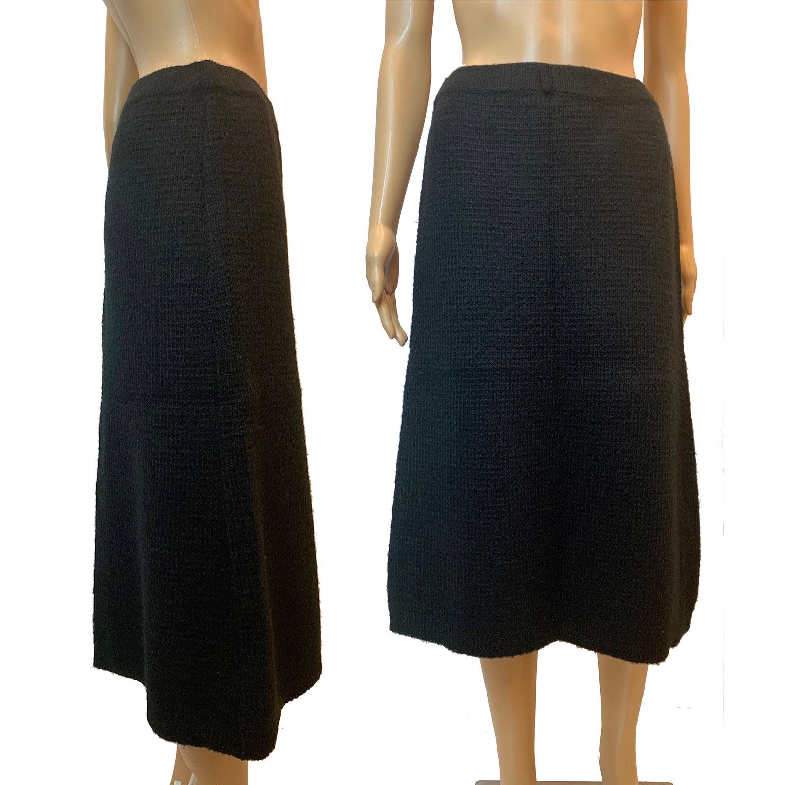 Seditionaries × Vintage 70s 80s Black Knit Boucle Midi Skirt Textured Knit | M Size 29" - 3 Thumbnail