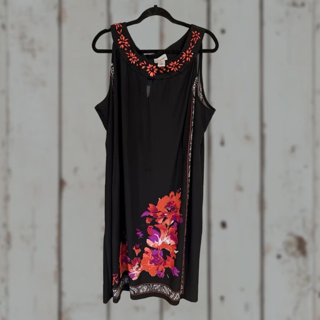 Vintage VINTAGE Catherine's Women’s Black Floral Sleeveless Beaded A-line Shift Dress Plus SZ 3X Ladies Knee Length Women Size XXL / US 16-18 / IT 52-54 - 1 Thumbnail