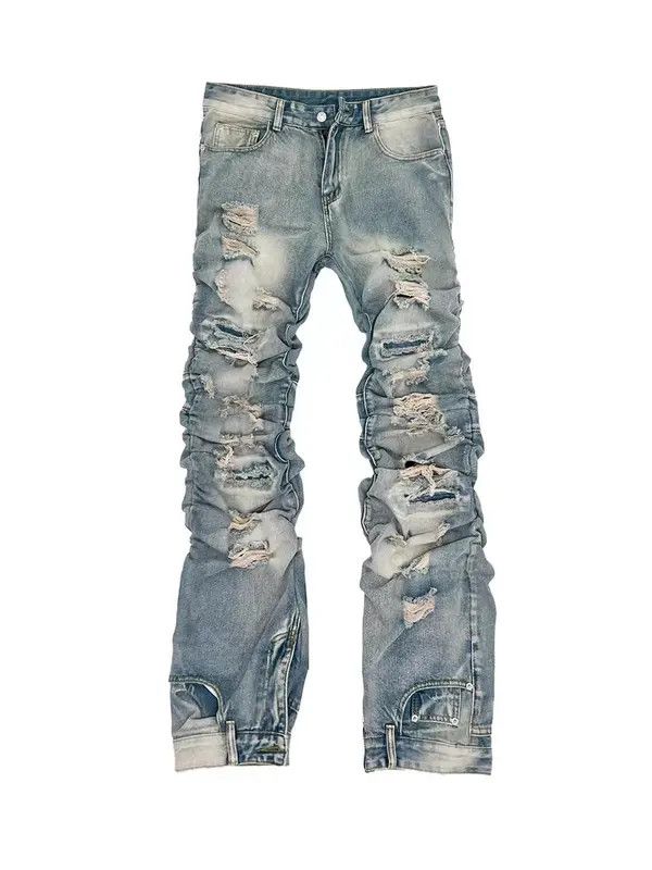 VIBE Vintage washed blue ripped pleated street hip hop jeans Size US 32 / EU 48 - 5 Thumbnail