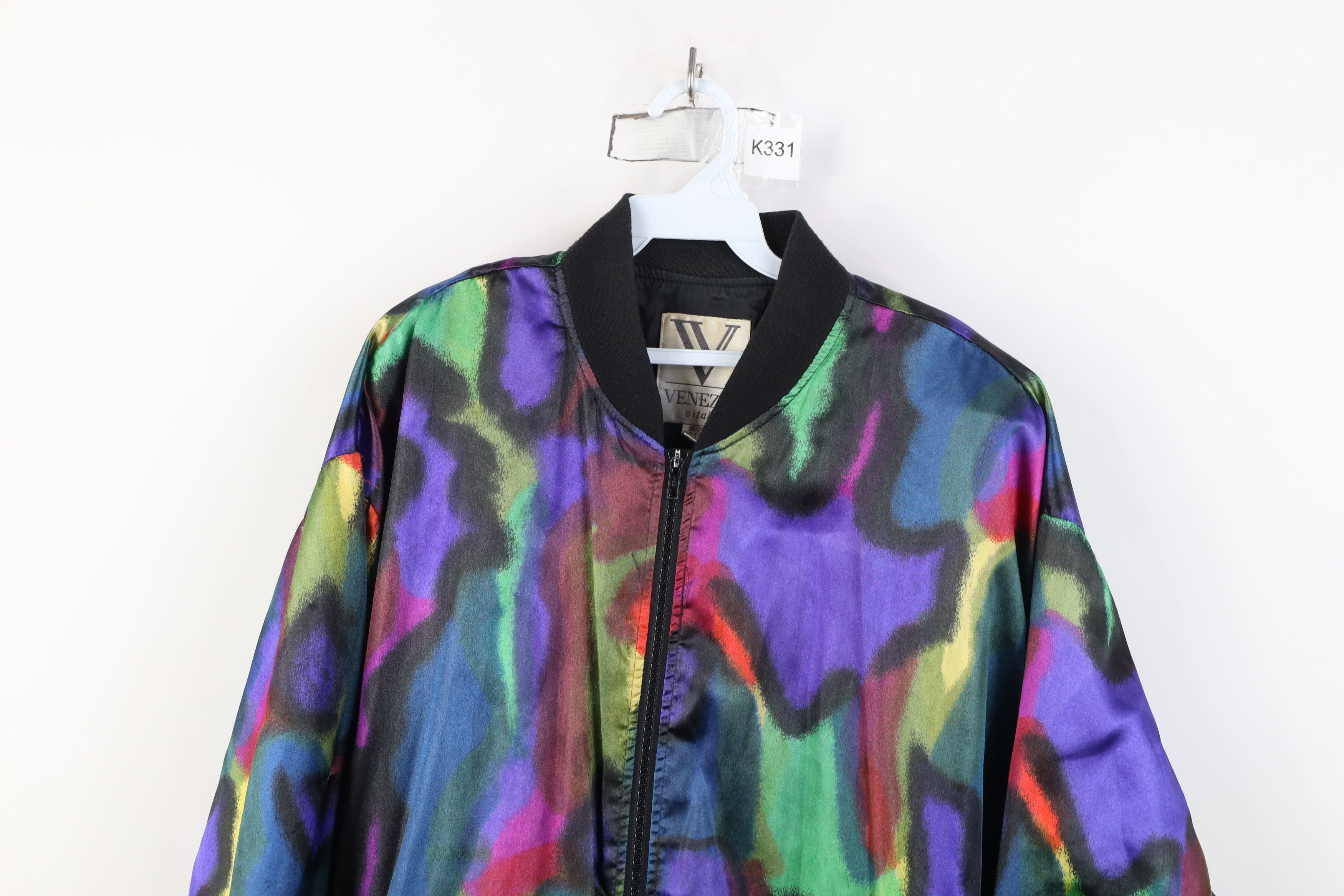 Vintage Vintage 90s Streetwear Silky Rainbow Full Zip Bomber Jacket Size XXL / US 16-18 / IT 52-54 - 2 Thumbnail