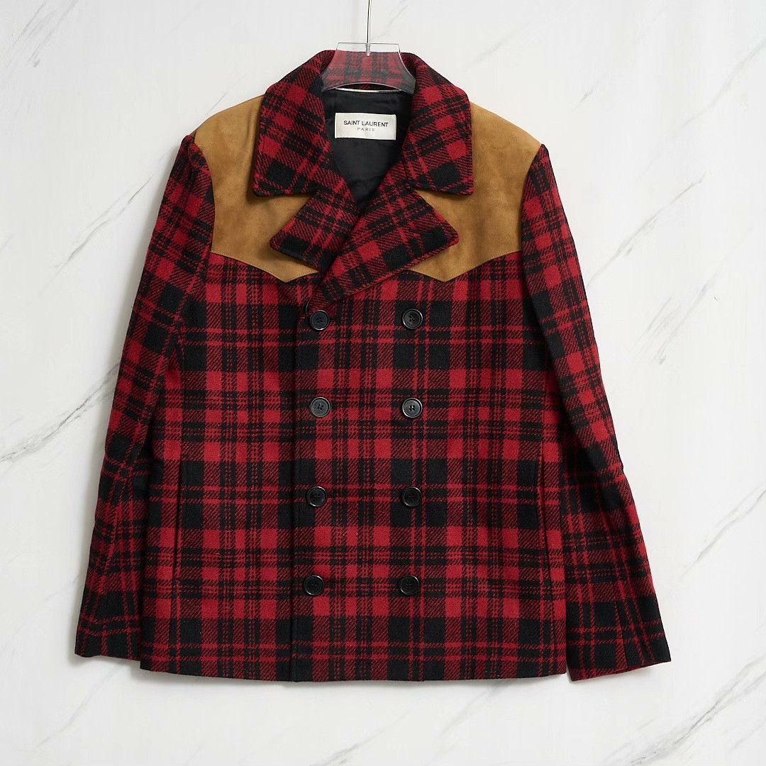 Saint Laurent Paris Saint Laurent Men's Plaid Double-Breasted Runway Coat Size US M / EU 48-50 / 2 - 1 Thumbnail