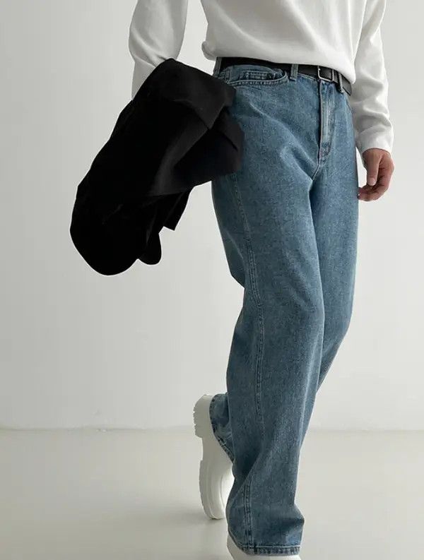 Japanese Brand Blue retro men's loose straight casual versatile jeans Size US 32 / EU 48 - 2 Thumbnail