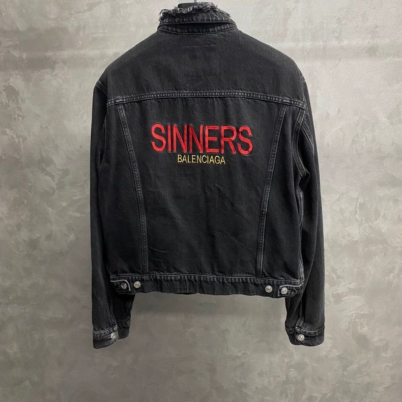 Balenciaga Balenciaga Black Sinners Embroidered Logo Denim Jacket Size US M / EU 48-50 / 2 - 2 Thumbnail