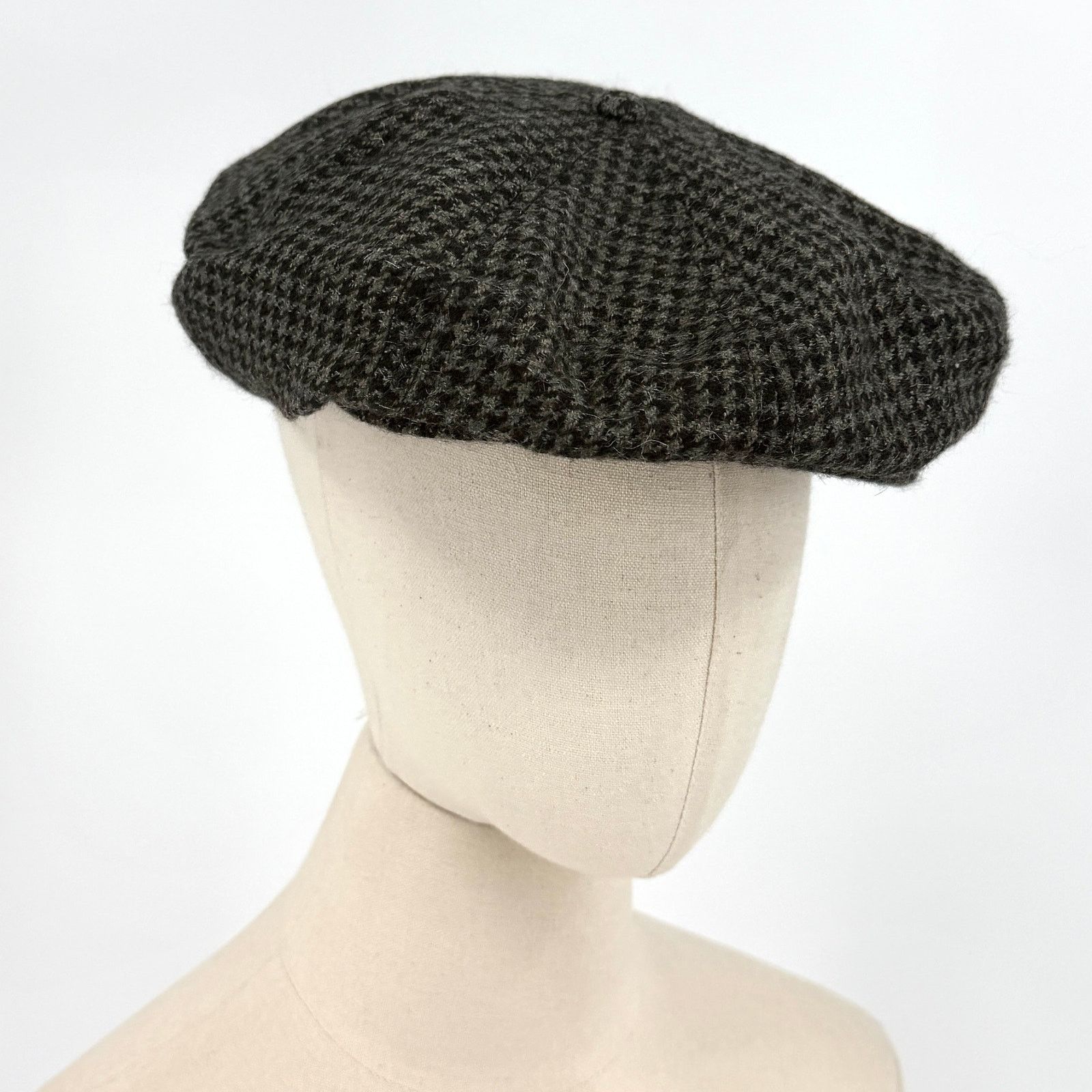 Perry Ellis Vintage 90s Grey Black Houndstooth 100% Wool Newsboy Hat Size ONE SIZE - 4 Thumbnail