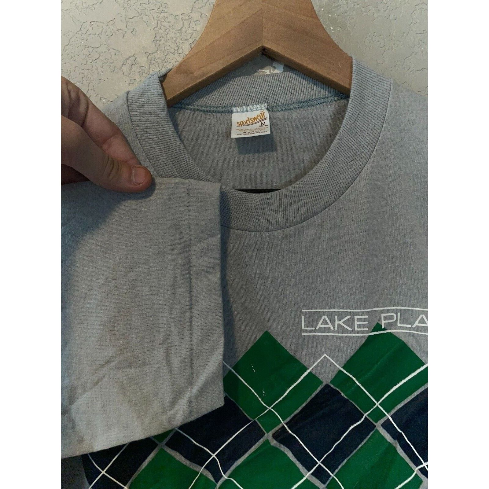 Vintage Vintage Lake Placid Shirt New York Gray Green Tee 80s Medium Size US M / EU 48-50 / 2 - 6 Thumbnail