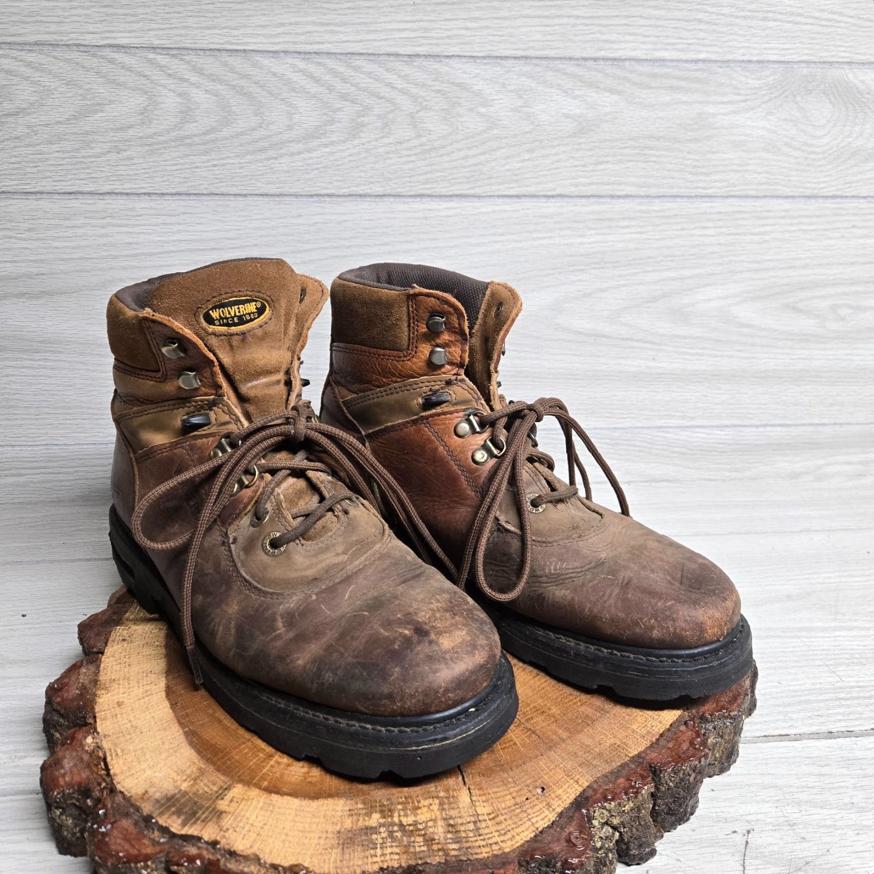 Vintage Wolverine Durashock Boots Wolverine Durashock Leather Brown Work Boots Adult Men Size 10.5M Medium Mens Boots Brown Leather Workwear 80s? Size US 10 / EU 43 - 2 Thumbnail