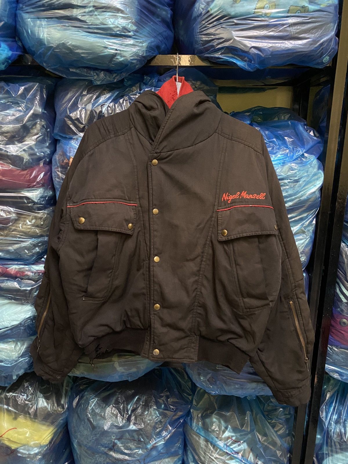 Formula 1 Nigel Mansell Racing Bomber Jacket 1990s Black F1 Motorsport Size US L / EU 52-54 / 3 - 4 Thumbnail