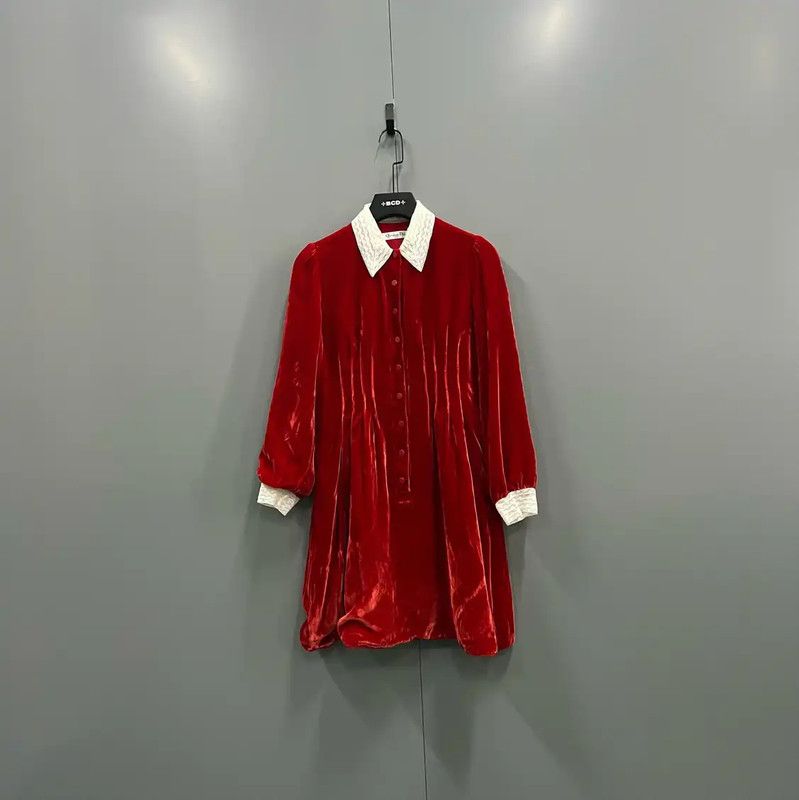 Dior Red Cotton Long Sleeve Dress 0089