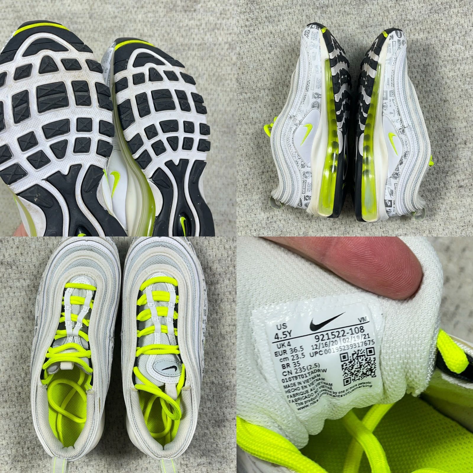 Nike NIKE AIR MAX 97 GS White Neon Yellow Reflective Logos Size 4.5Y Womens Sneaker Size US 5 / IT 35 - 9 Thumbnail