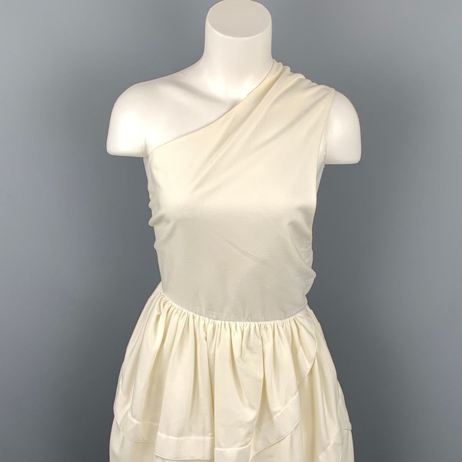 Alaia Size S Cream Cotton Asymmetrical Fit & Flare One Shoulder Size S / US 4 / IT 40 - 2 Thumbnail