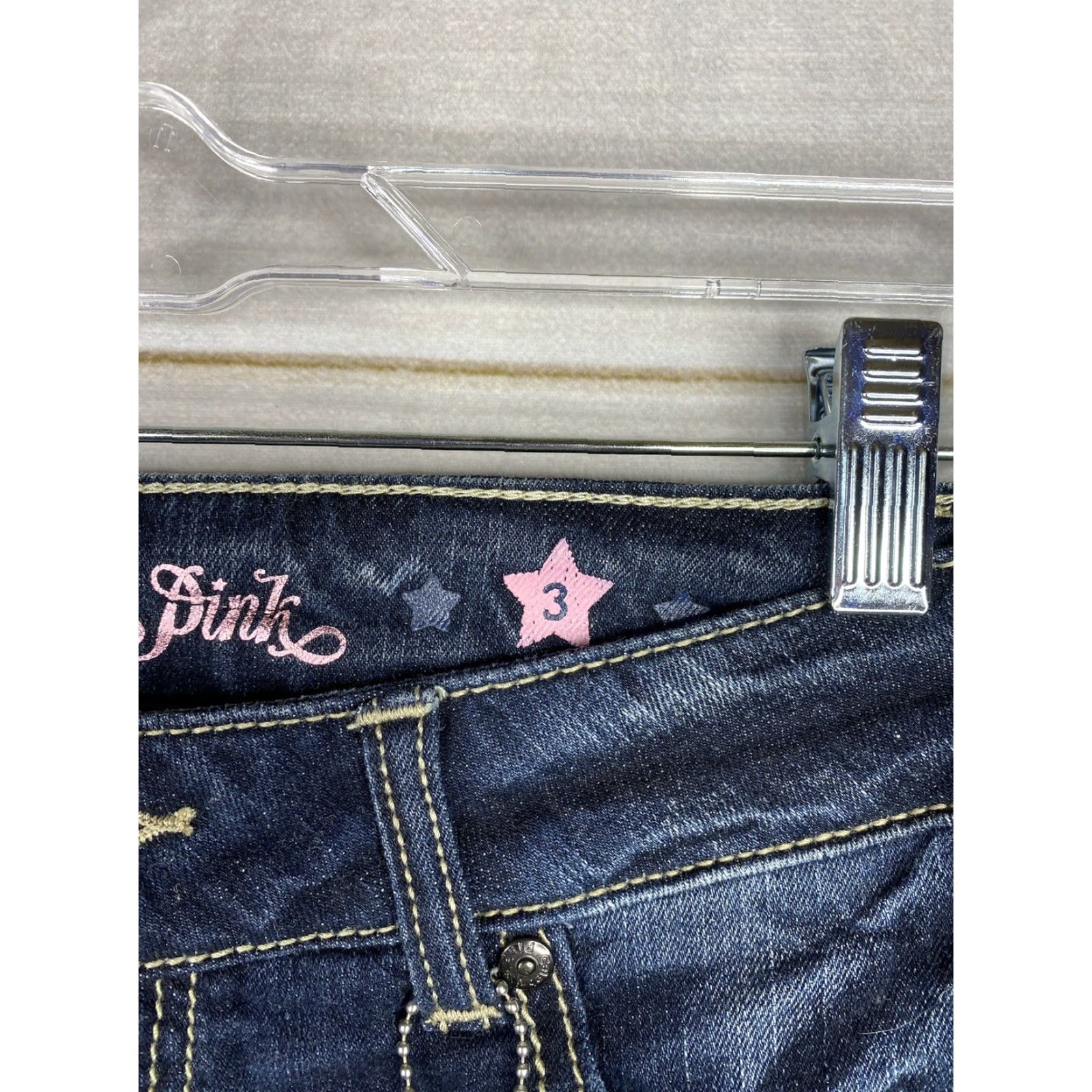 Vintage Celebrity Pink Shorts Womens Jr Sz 3 Dark Wash Cut-Off Denim Stretch Distressed Pocket 5-Pocket Casual Beach Womens Size 26" / US 2 / IT 38 - 4 Thumbnail