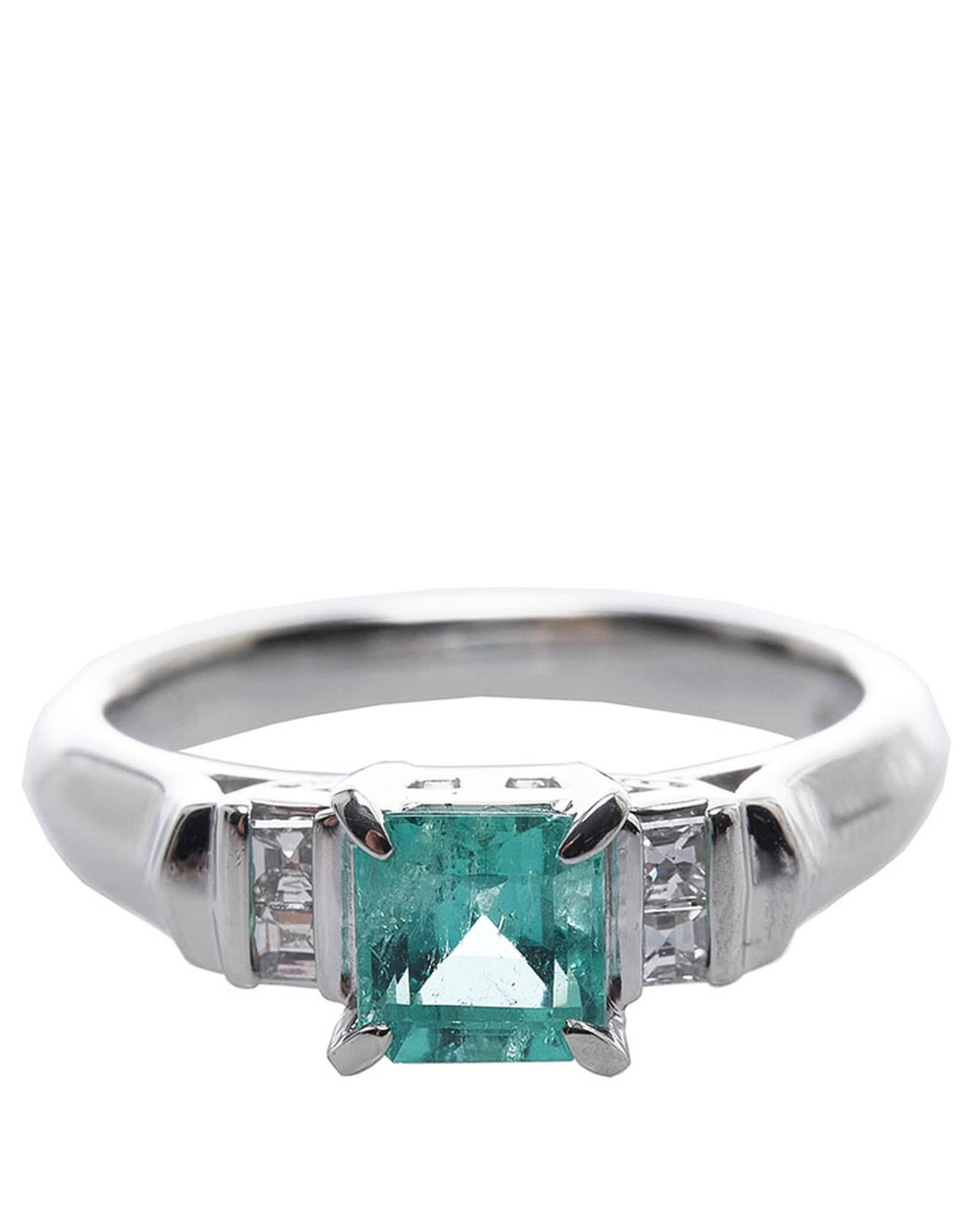 image of Platinum Emerald Ring in Silver, Women's