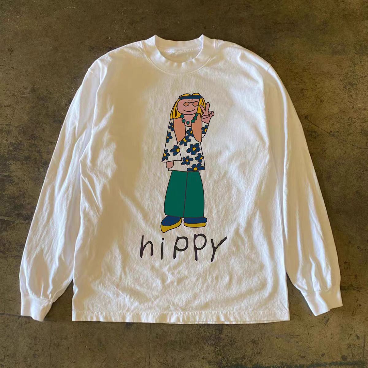Vintage White casual retro hip-hop girl print long-sleeved t-shirt Size US M / EU 48-50 / 2 - 1 Thumbnail