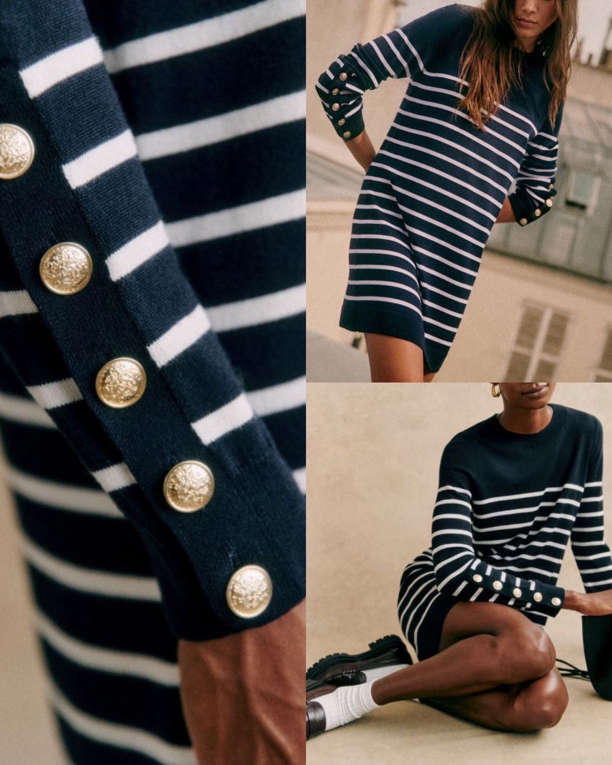 Designer × Sezane Sézane Paola Wool Knit Dress Navy / Ecru Size M Size M / US 6-8 / IT 42-44 - 2 Thumbnail