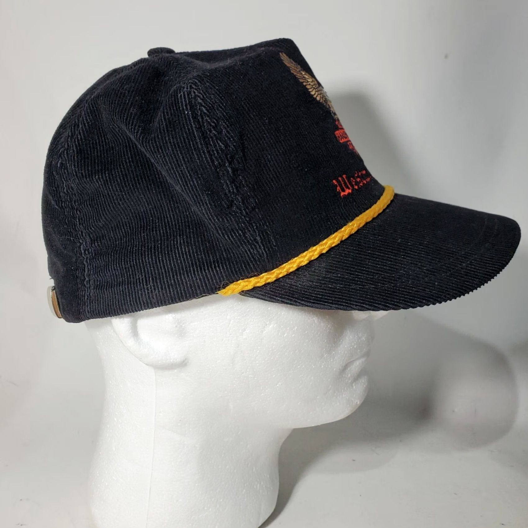 Harley Davidson VINTAGE Harley Davidson Hat Black Corduroy Gold Corded Eagle Embroidered 80s USA Size ONE SIZE - 7 Thumbnail