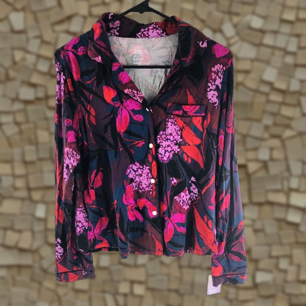 Vintage STARS ABOVE Pajama Top Women's XS Burgundy Floral Long Sleeve Sleepwear Size XS / US 0-2 / IT 36-38 - 1 Thumbnail
