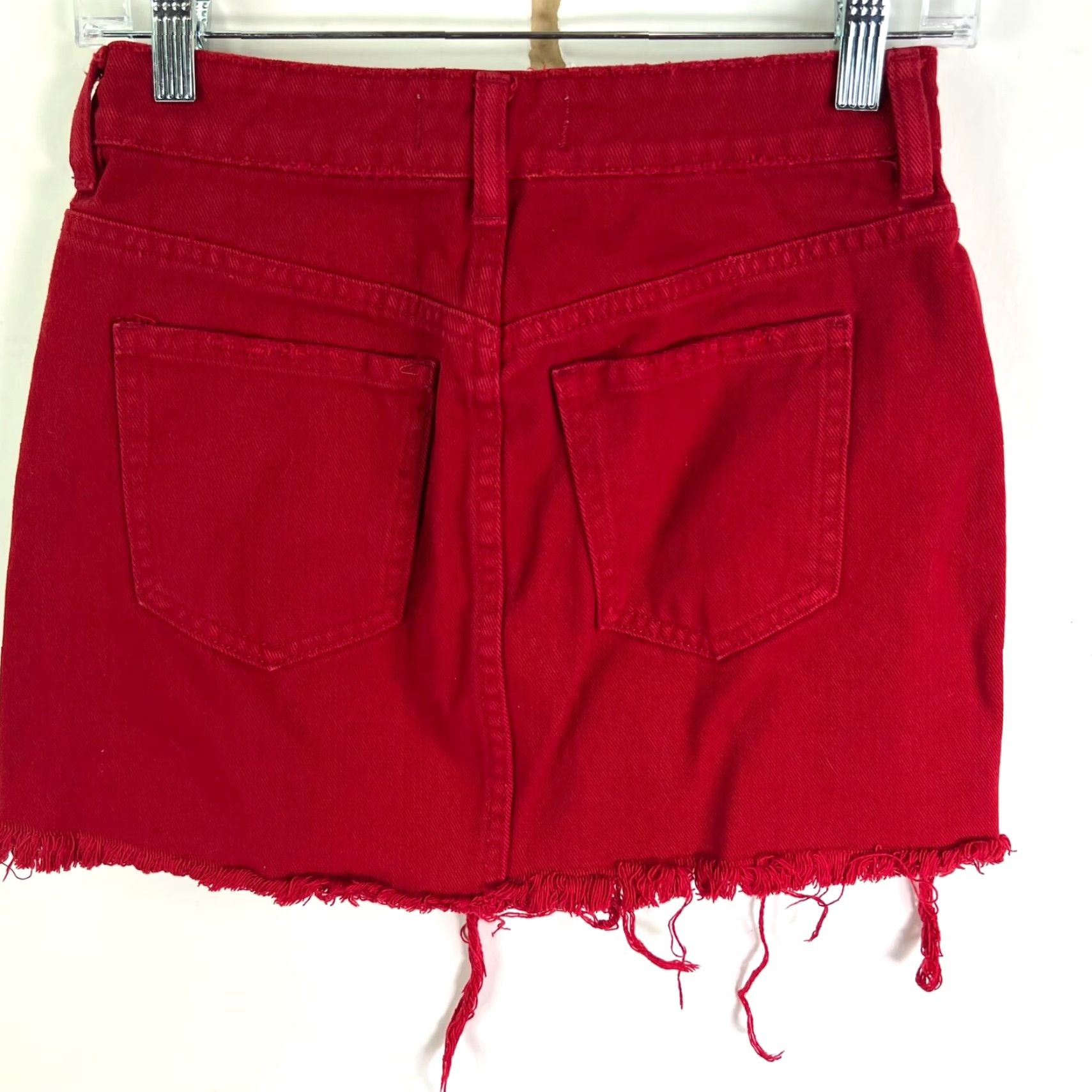 Pacsun VINTAGE PacSun Denim Fringe Skirt Womens Size 24 Red Mini Pocketed Size 42" / US 20 - 4 Thumbnail