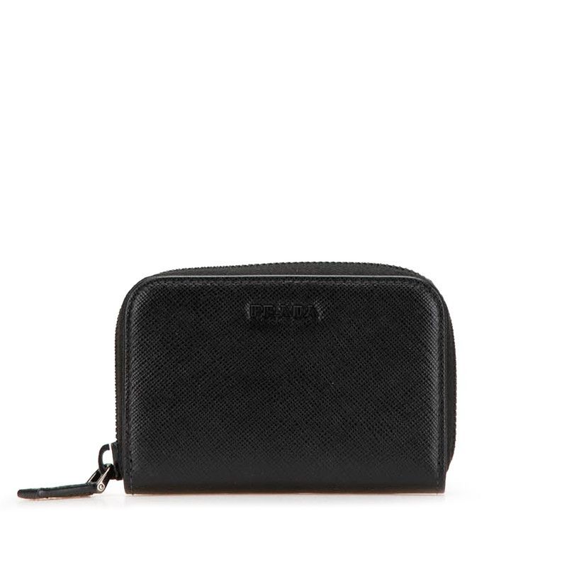 Prada Prada Saffiano Leather Zip Coin Purse Ladies Wallet Black Leather Coin Case, Women's