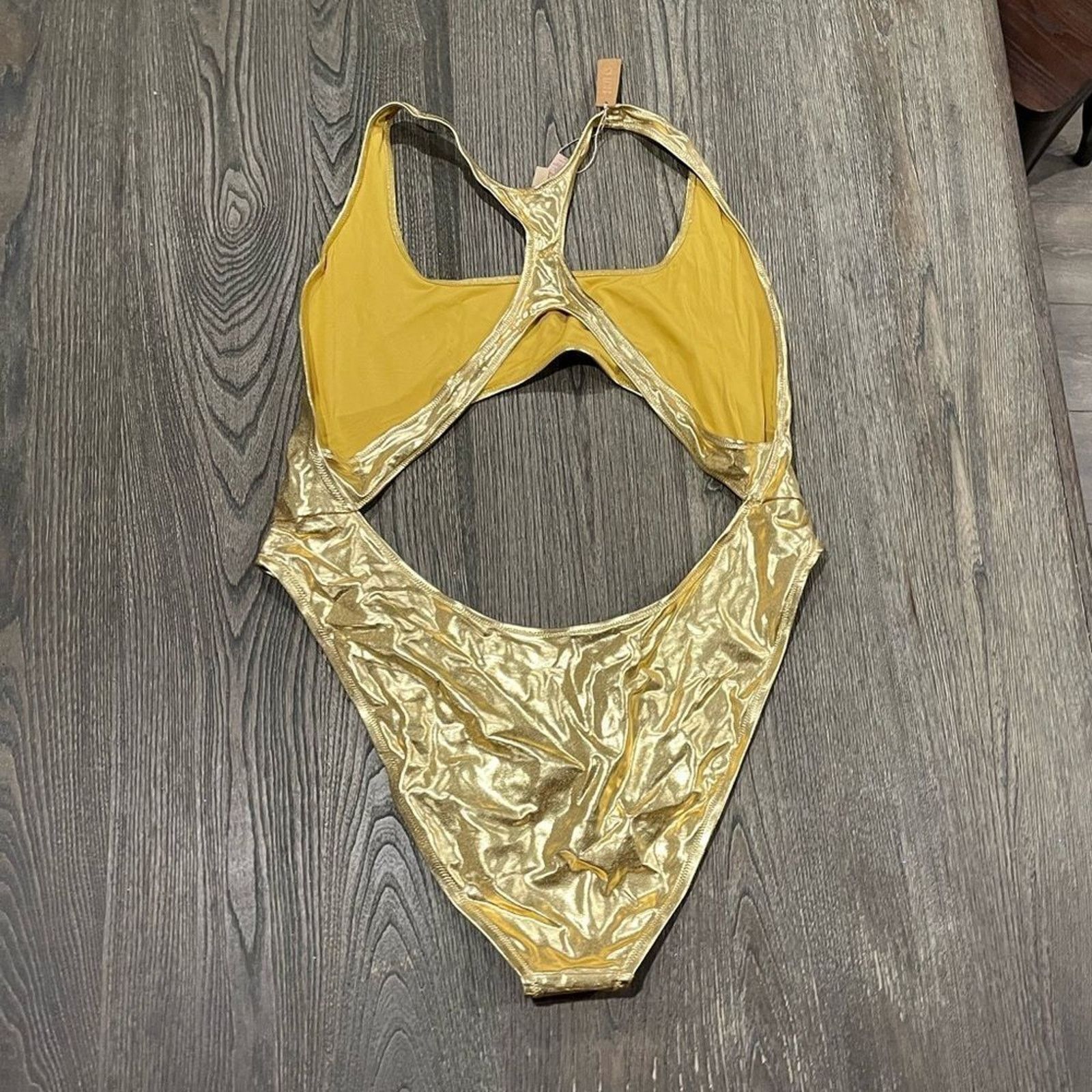 SKIMS NWT Skims Cut Out Monoki One Piece Scoop Swimwear Gold 4X Size ONE SIZE - 4 Thumbnail