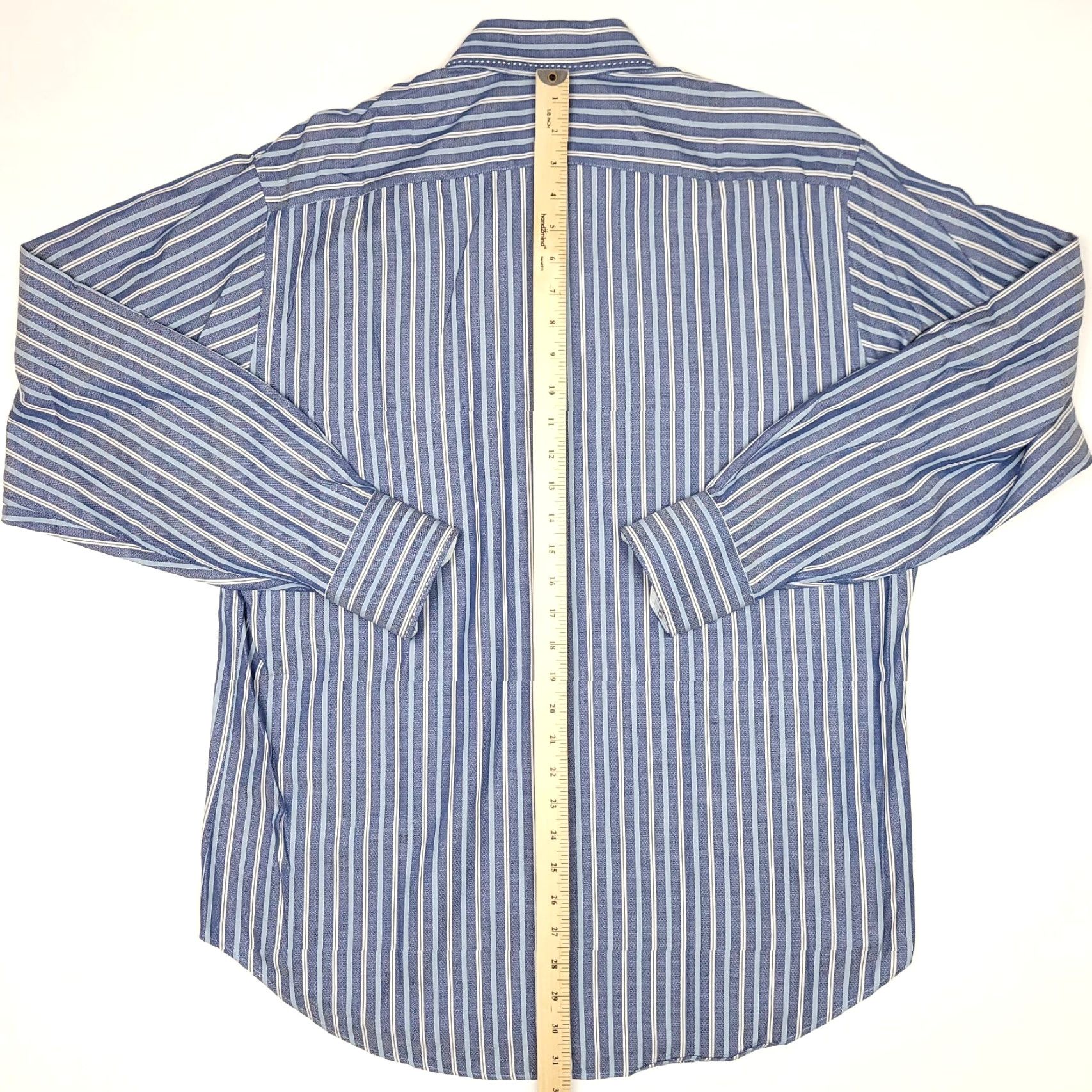 Vintage Thomas & Thomas Dress Shirt Mens Large Blue Striped Long Sleeve Button-Down 100% Cotton Size 42R - 4 Thumbnail