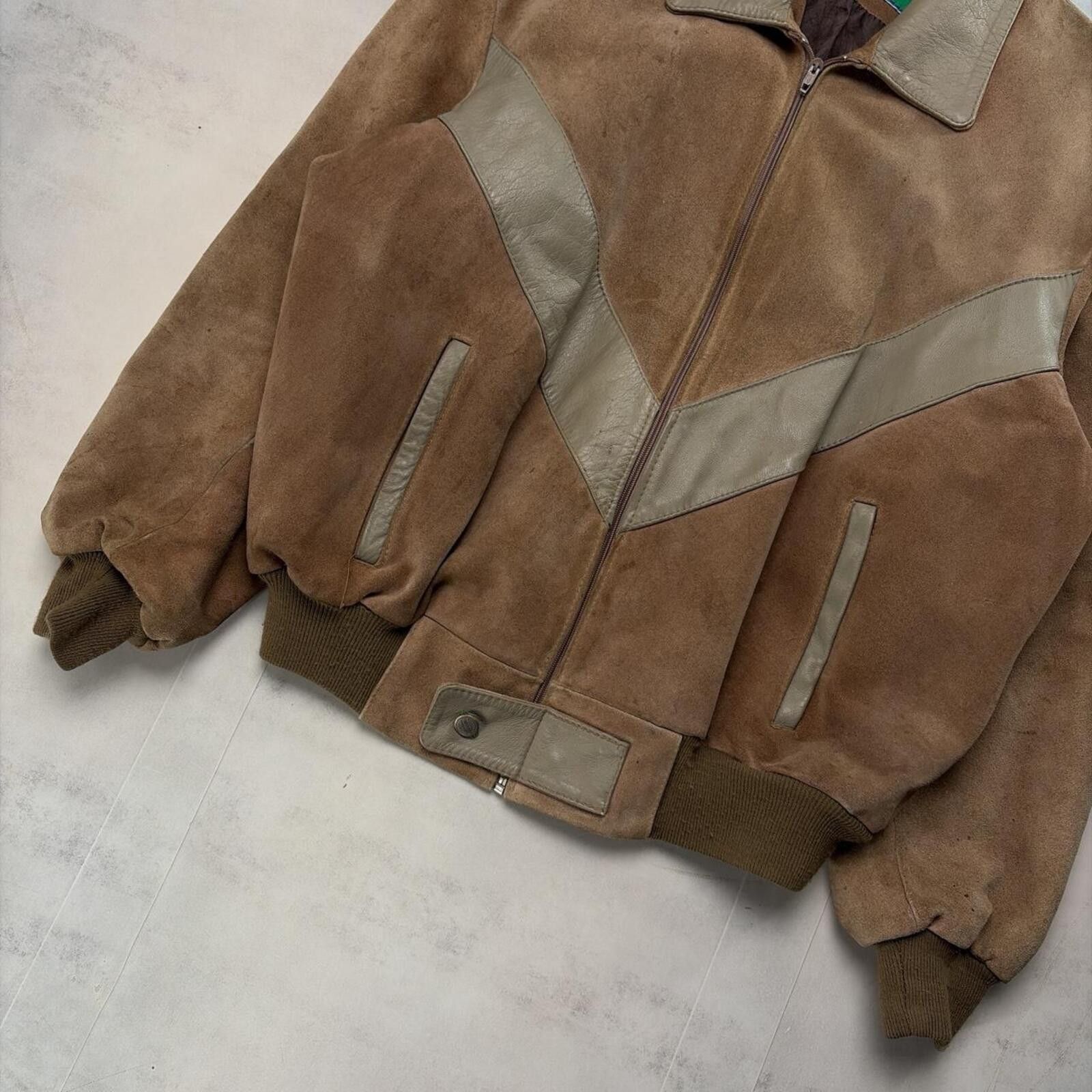 Other Vintage 90s Italian Suede Leather Chevron Moto Bomber Jacket Size US XL / EU 56 / 4 - 4 Thumbnail