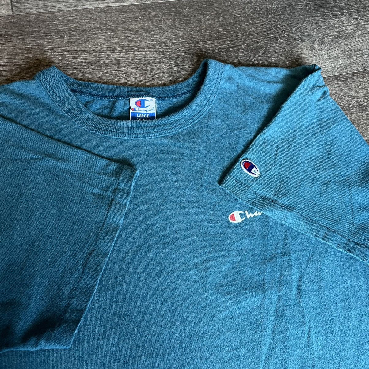 Champion × Vintage Vintage 90s Champion Logo Turquoise Basic Single Stitch Tee Size US L / EU 52-54 / 3 - 3 Thumbnail