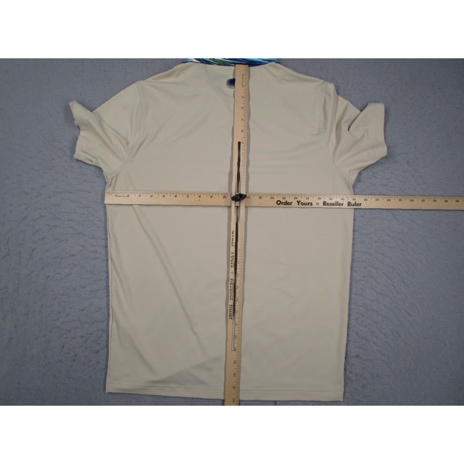 Vintage Bombs Only Polo Shirt Mens Small Beige Blue Wave Collar Stretch Size US S / EU 44-46 / 1 - 6 Thumbnail