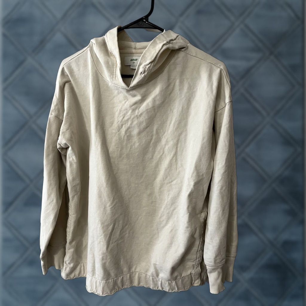Vintage VINTAGE Aerie Women's Hoodie Pullover Oversized Ivory No Drawstring Activewear Small Size S / US 4 / IT 40 - 1 Thumbnail