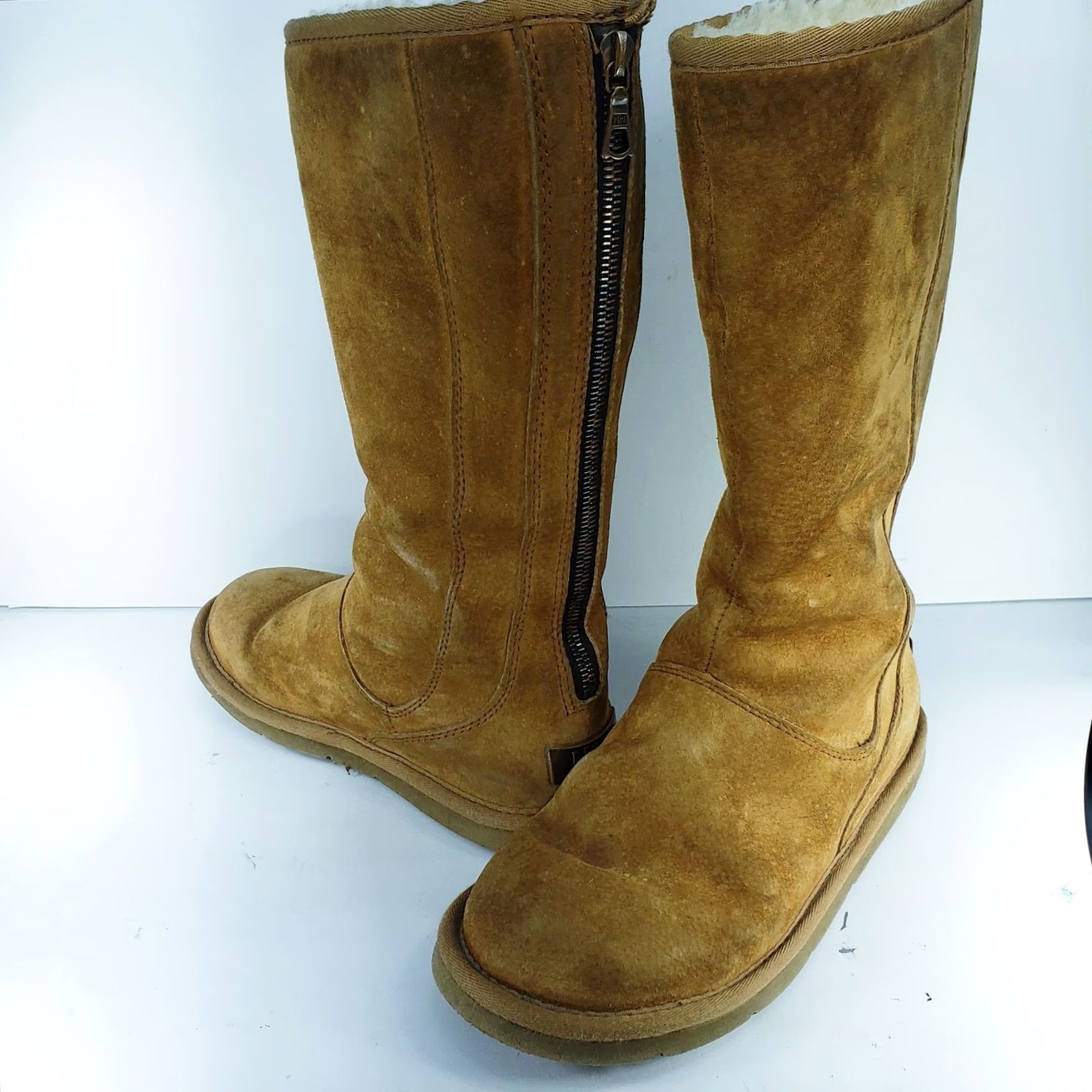 Ugg VINTAGE UGG Kenly 1890w Boots Women Suede Sheepskin Chestnut 8 Mid-Calf Zip Back Sherpa Lining Brown Shoes Leather/Footwear Womens Boots Size US 9 / IT 39 - 2 Thumbnail