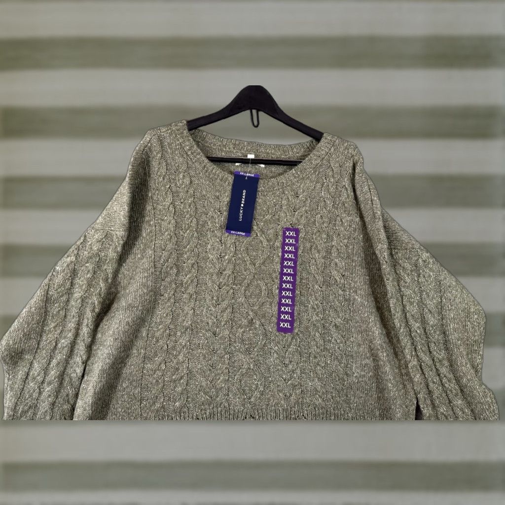 Lucky Brand Lucky Brand Sweater Womens 2XL Olive Green Cable Knit Scalloped Hem Comfort NWT Size XXL / US 16-18 / IT 52-54 - 1 Thumbnail
