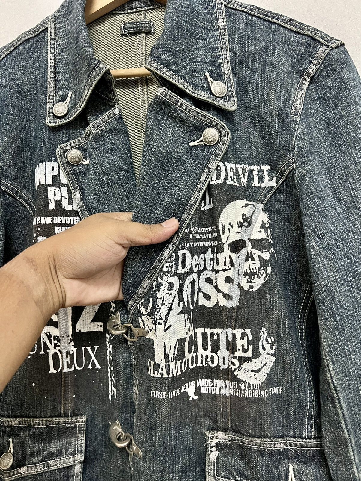 14th Addiction × If Six Was Nine × Japanese Brand Vintage Impulse Pleasure Funny Devil Skull Denim Jacket Size US M / EU 48-50 / 2 - 6 Thumbnail