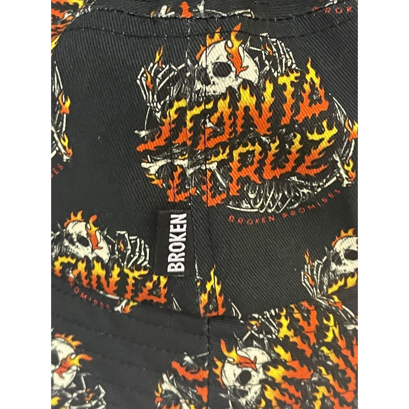 Santa Cruz Skateboards Santa Cruz Bucket Hat Black Broken Promises Flames Skull NWT Size ONE SIZE - 4 Thumbnail