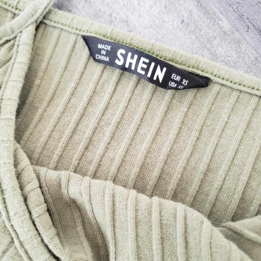 Shein Olive Ribbed SHEIN Front Slit Fitted Mini Size XS / US 0-2 / IT 36-38 - 3 Thumbnail